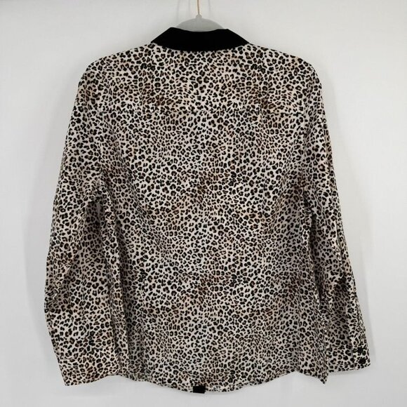 Chicos 2 Leopard Print Button-Up no iron Shirt Womens Size large Black Collar Co - Picture 10 of 11